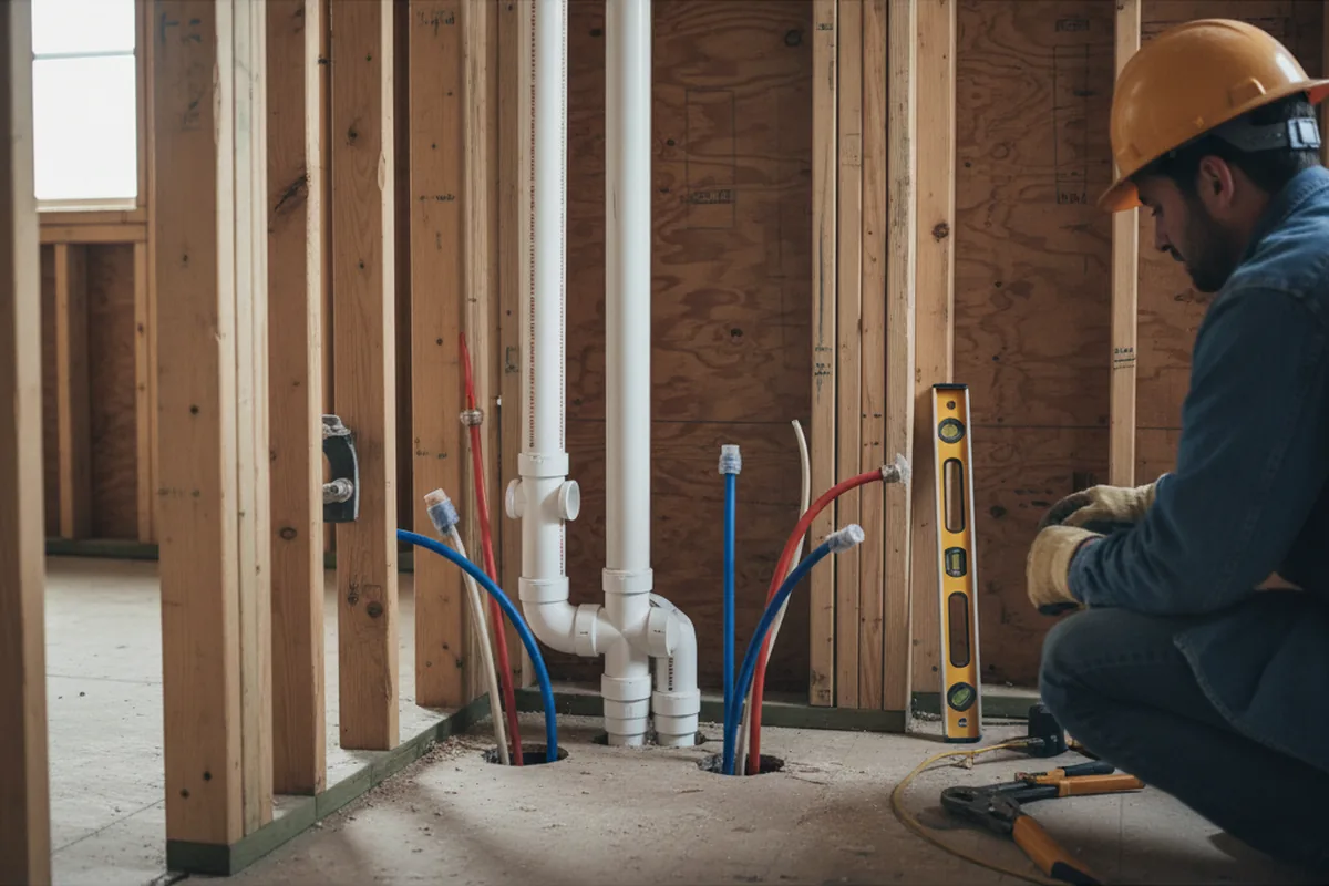 Drain and supply rough-in during Leak Detection in Maineville